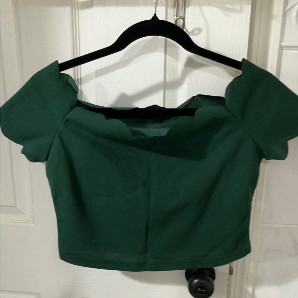 Green crop top with scalloped neckline